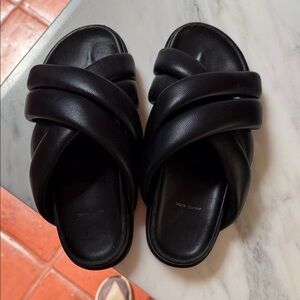 Anine Bing Black Padded Crossover Slide Sandals